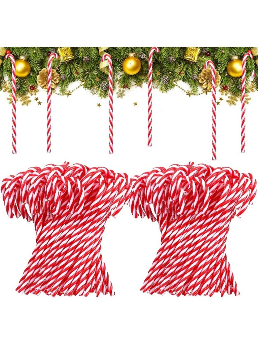300 Pcs Christmas Candy Cane Ornaments - Red & White 5.9 Inch Holiday Decor